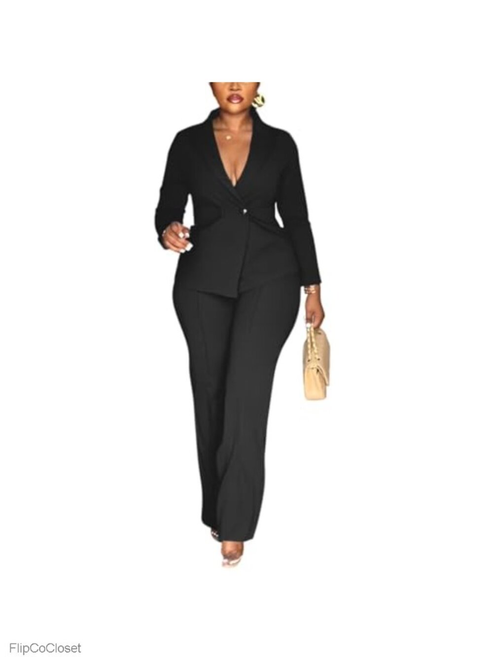 Women's Double Breasted Blazer and Pants Suit Set Slim Fit Business Formal